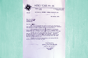 Letter from Metro Tours 5 January 1965